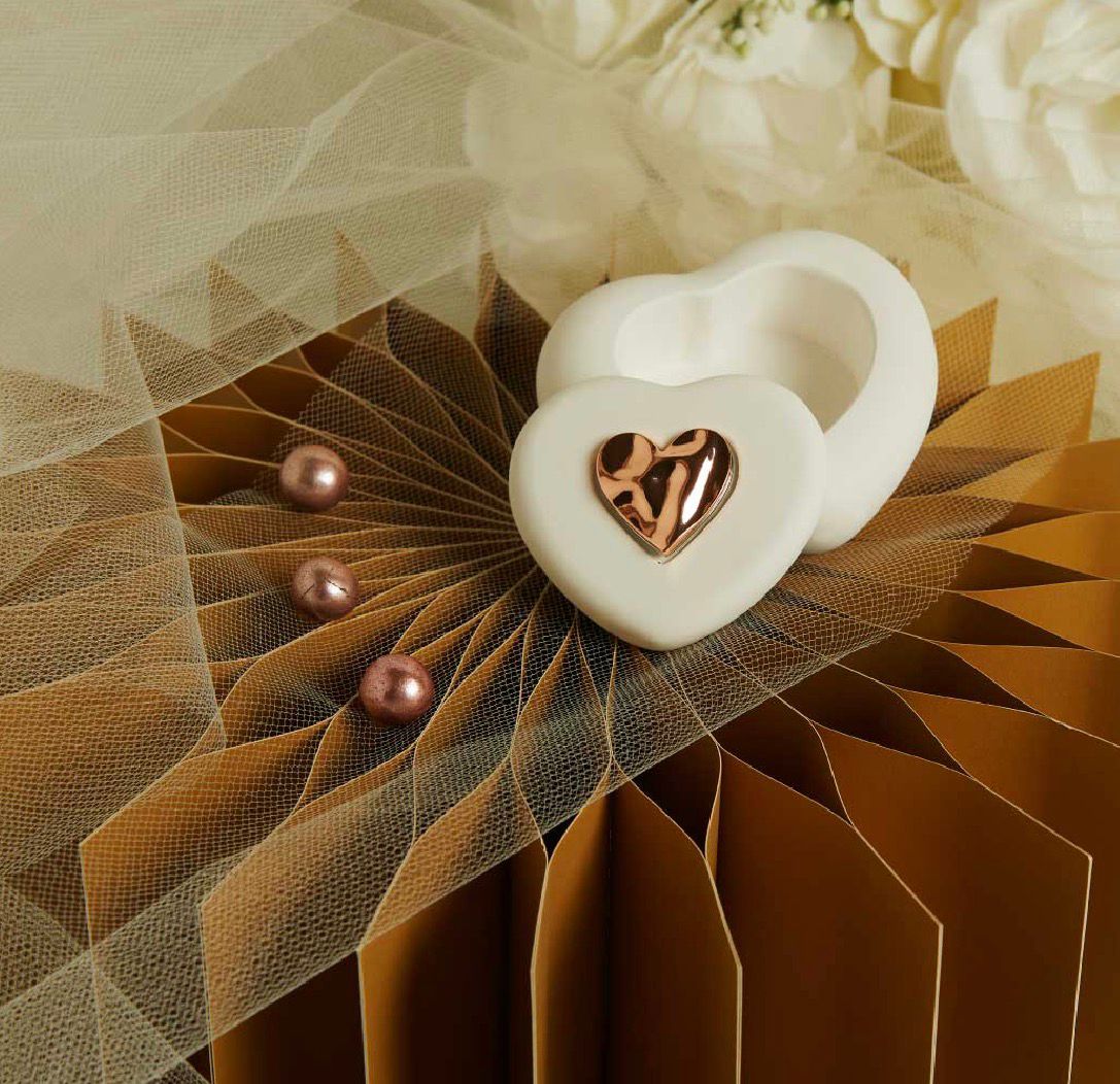 Scatolina Cuore Con Candela E Applicazione Oro Rosa