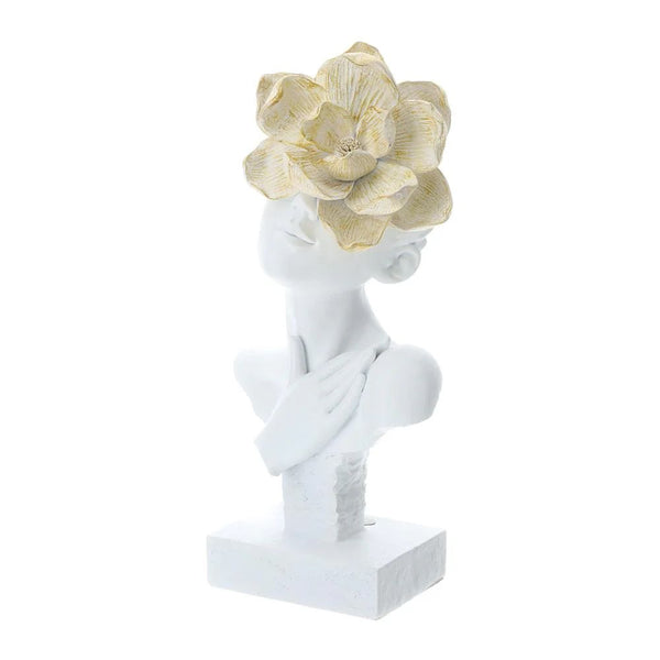 busto dahlia resina bianco/oro 31cm