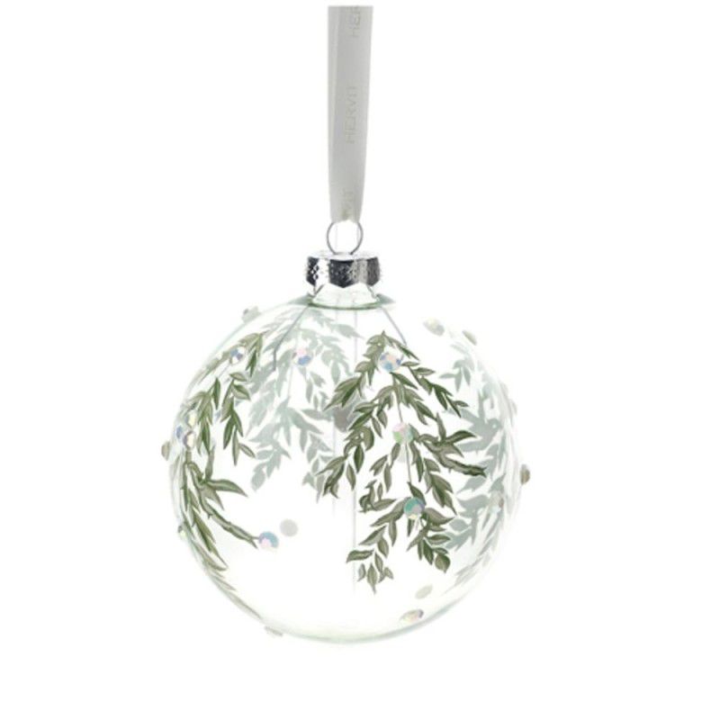 Sfera vetro soffiato trasparente foglioline verdi