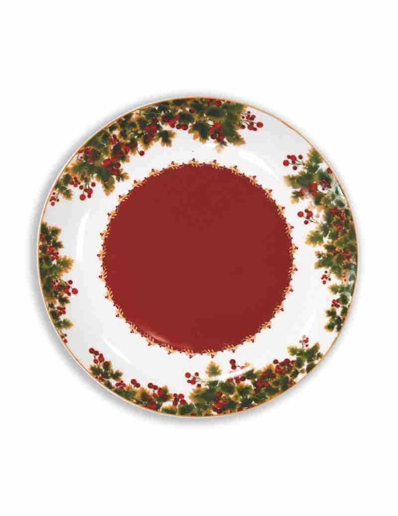 Piatto portata le bacche porcellana (interno rosso)