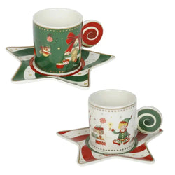 tazzina caffè elfomagia bianco/verde set 2 pz new bone china