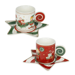 tazzina caffè elfomagia bianco/rosso set 2 pz new bone china