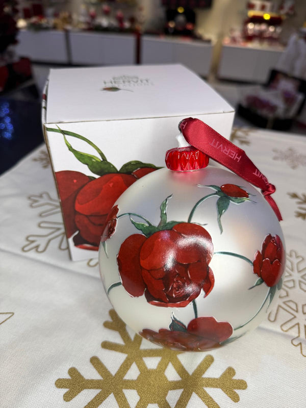 sfera vetro soffiato dia. 12cm rose baccarat bianco satinato/rosso