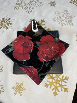 piattino vetro rose baccarat 15x15cm nero