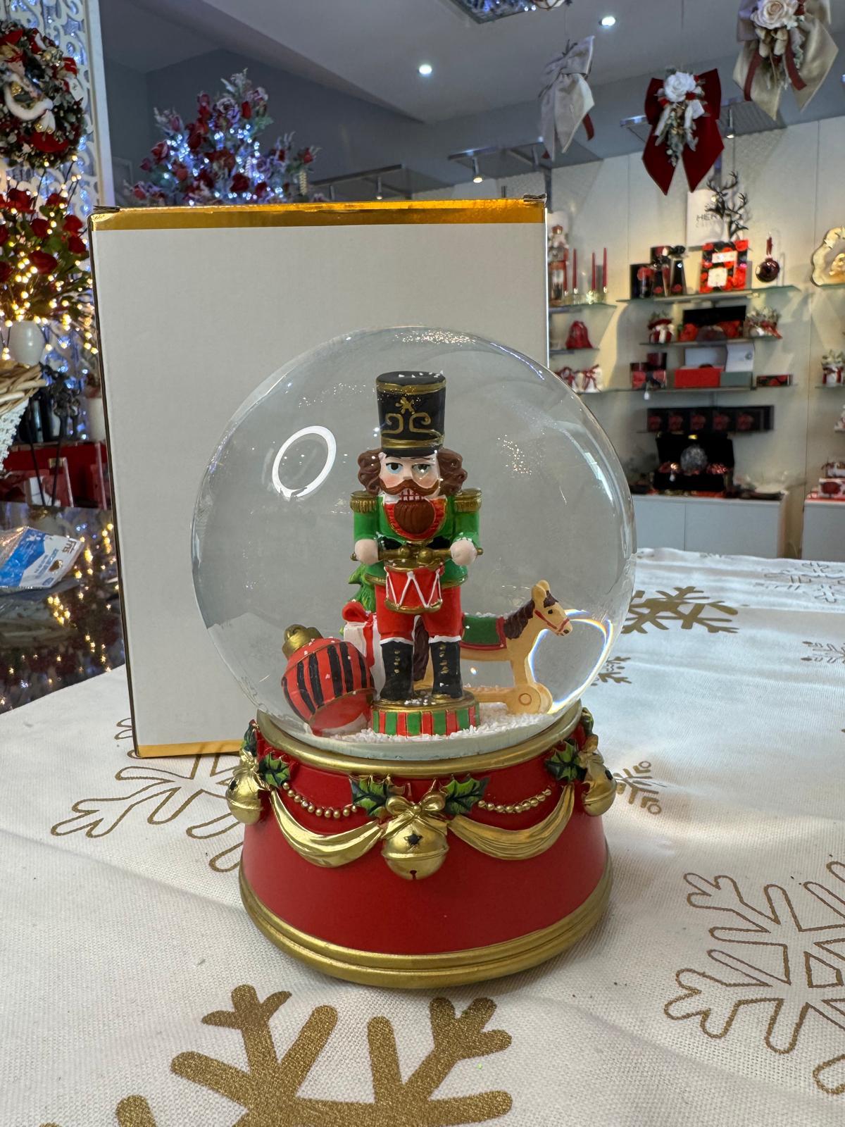 palla acqua/neve resina dia 12xh16cm rosso/oro