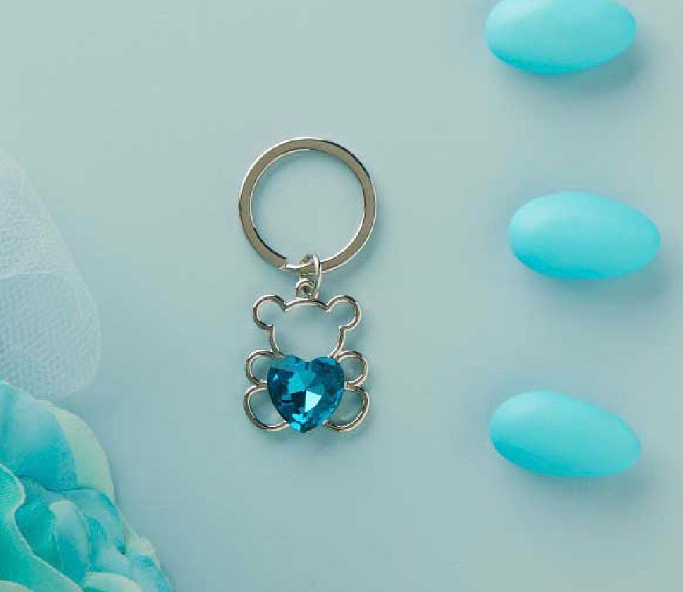 Portachiavi Piccolo Silver Orso Con Cuore Blu