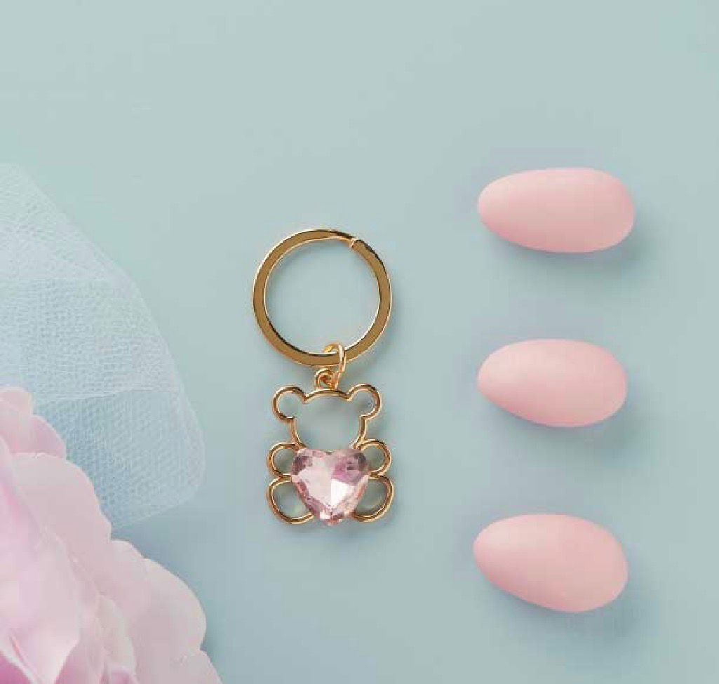 Portachiavi Piccolo Oro Orso Con Cuore Rosa