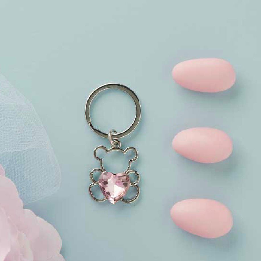 Portachiavi Piccolo Silver Orso Con Cuore Rosa