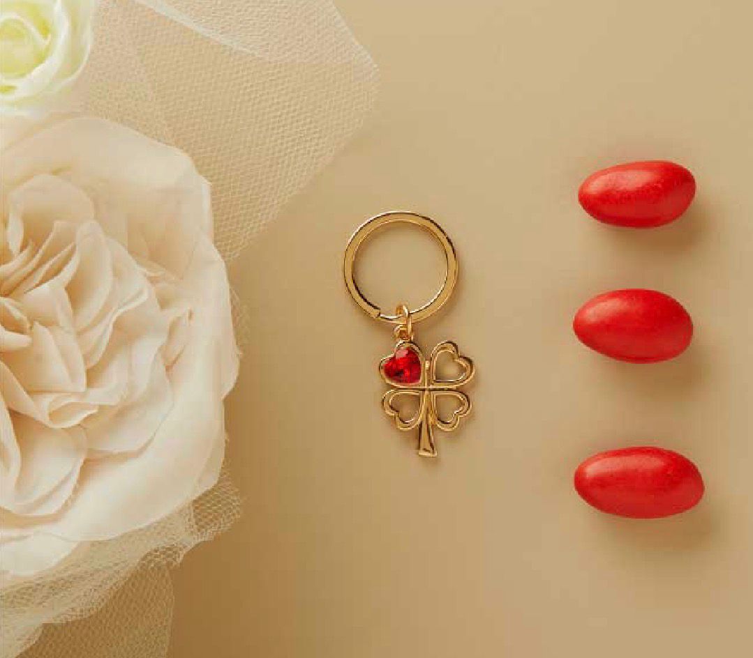 Portachiavi Piccolo Oro Quadrifoglio Con Cuore Rosso