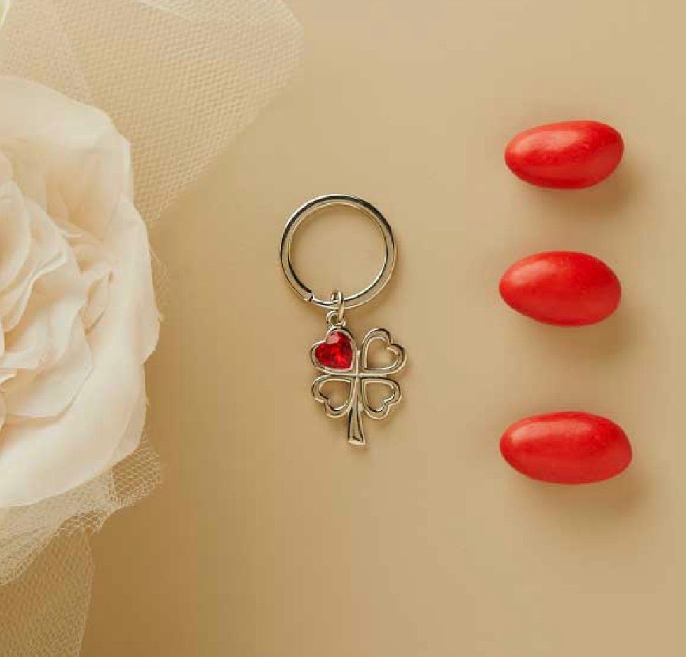 Portachiavi Piccolo Silver Quadrifoglio Con Cuore Rosso