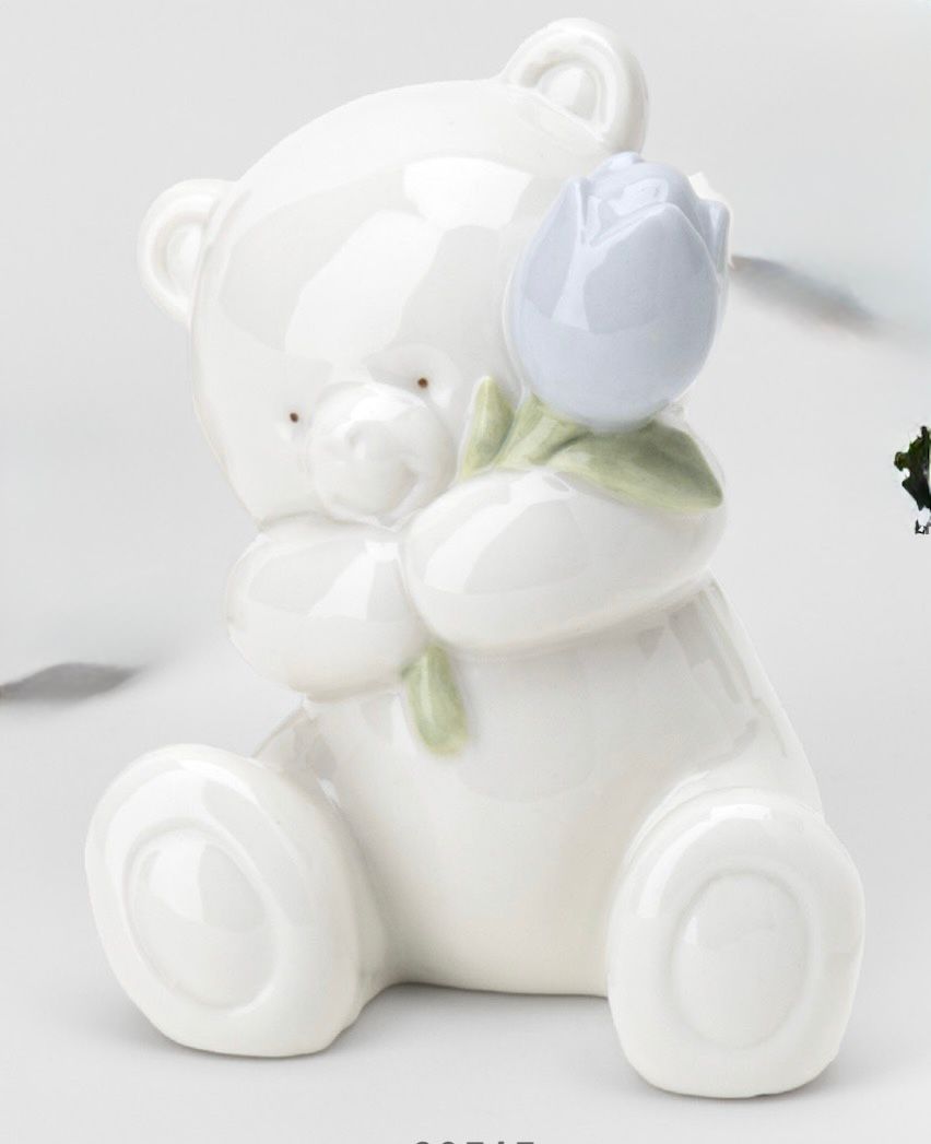 Orsetto Porcellana Bianco Tulipano Blu