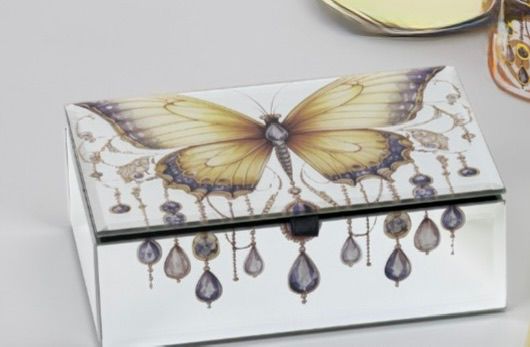 Cofanetto Portagioie In Legno Con Top In Vetro Base A Specchio E Interno In Velluto Nero