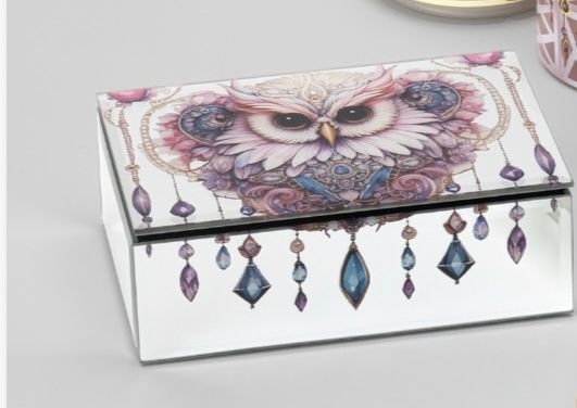 Cofanetto Portagioie In Legno Con Top In Vetro Base A Specchio E Interno In Velluto Nero