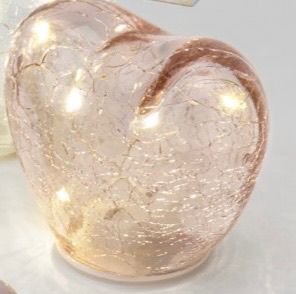 Cuore In Vetro Rosa Con Luce Led Effetto Crackle