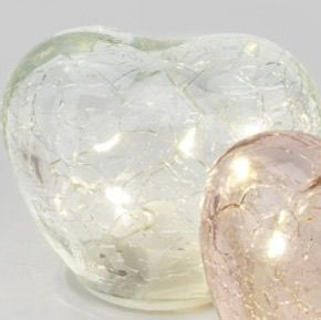 Cuore In Vetro Con Luce Led Effetto Crackle