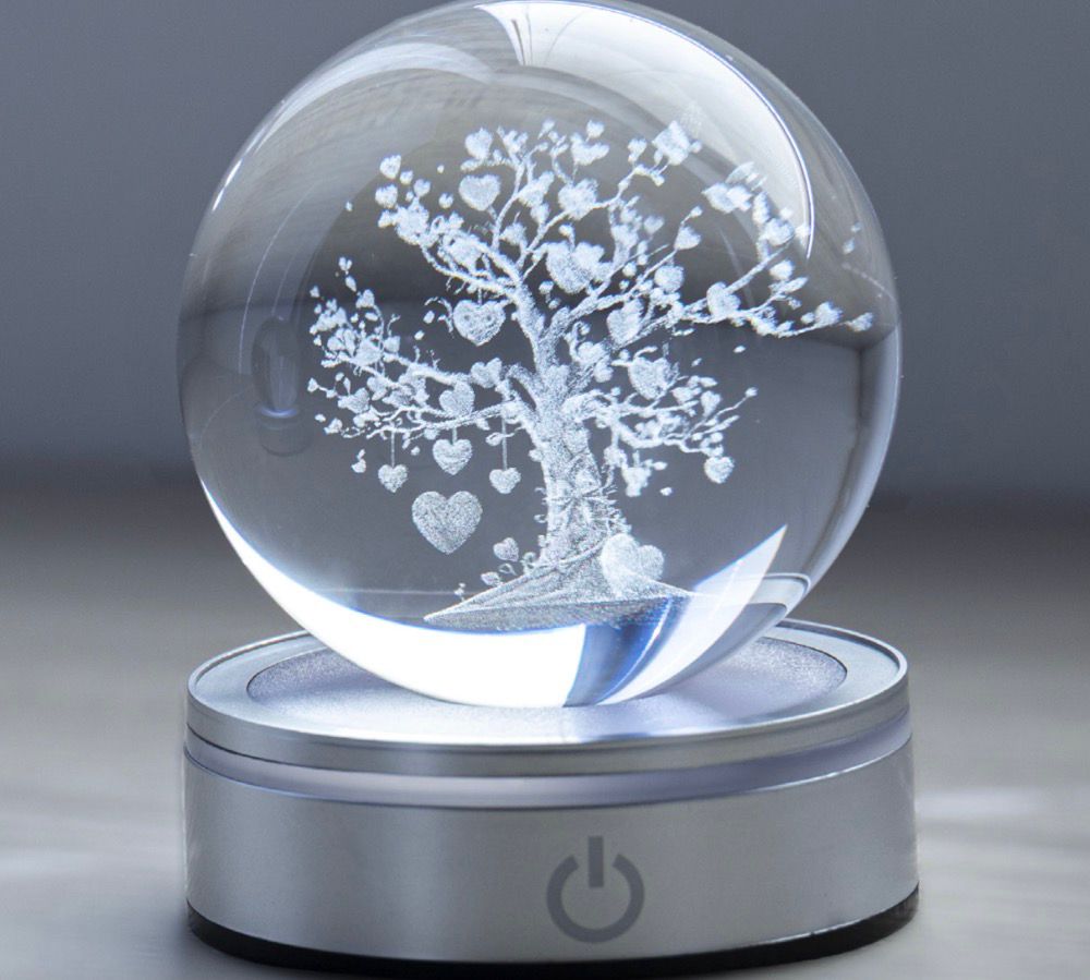 Albero Della Vita Sfera Di Cristallo Con Base Luminosa Led RGB