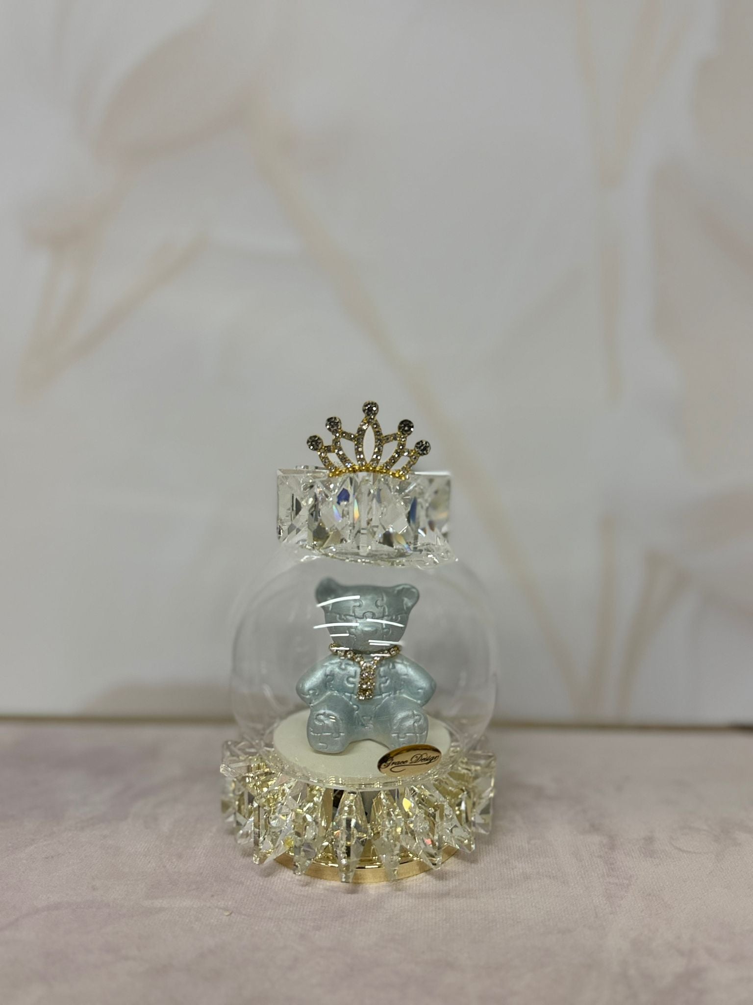 Cupola Piccola Led In Cristallo Con Teddy Celeste