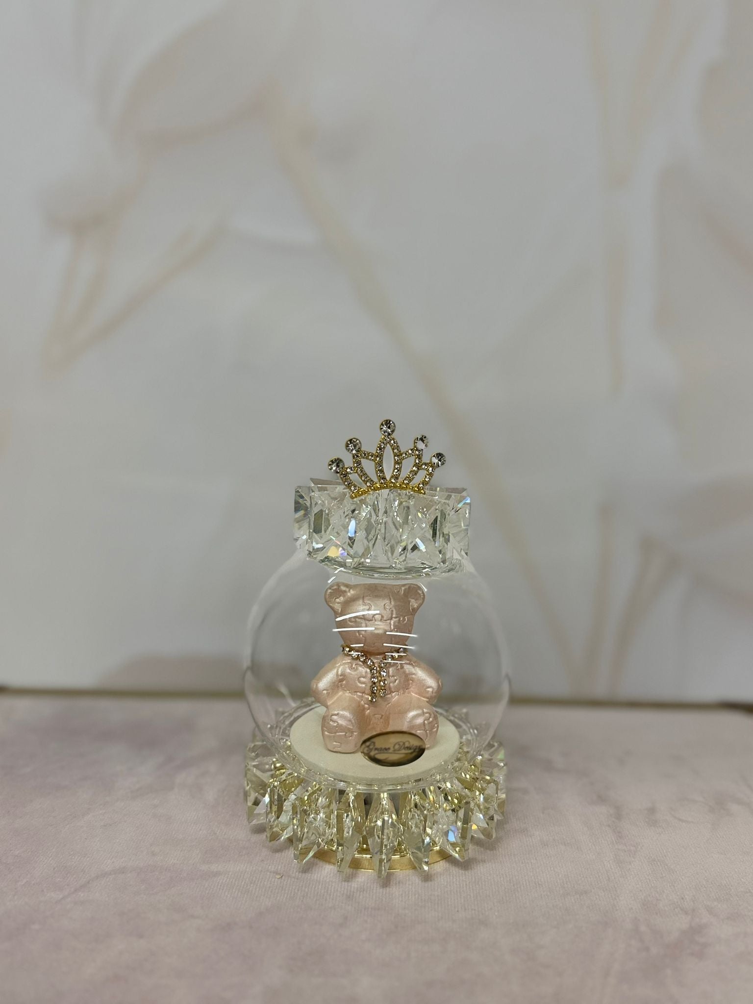 Cupola Piccola Led In Cristallo Con Teddy Rosa