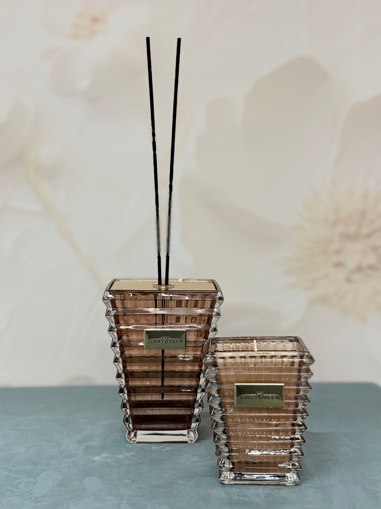 Set Candela Più Profumatore Rettangolare Tortora In Vetro