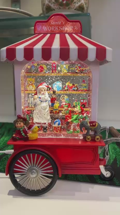 Santa work shop acqua/neve con luce led musica e cavo usb