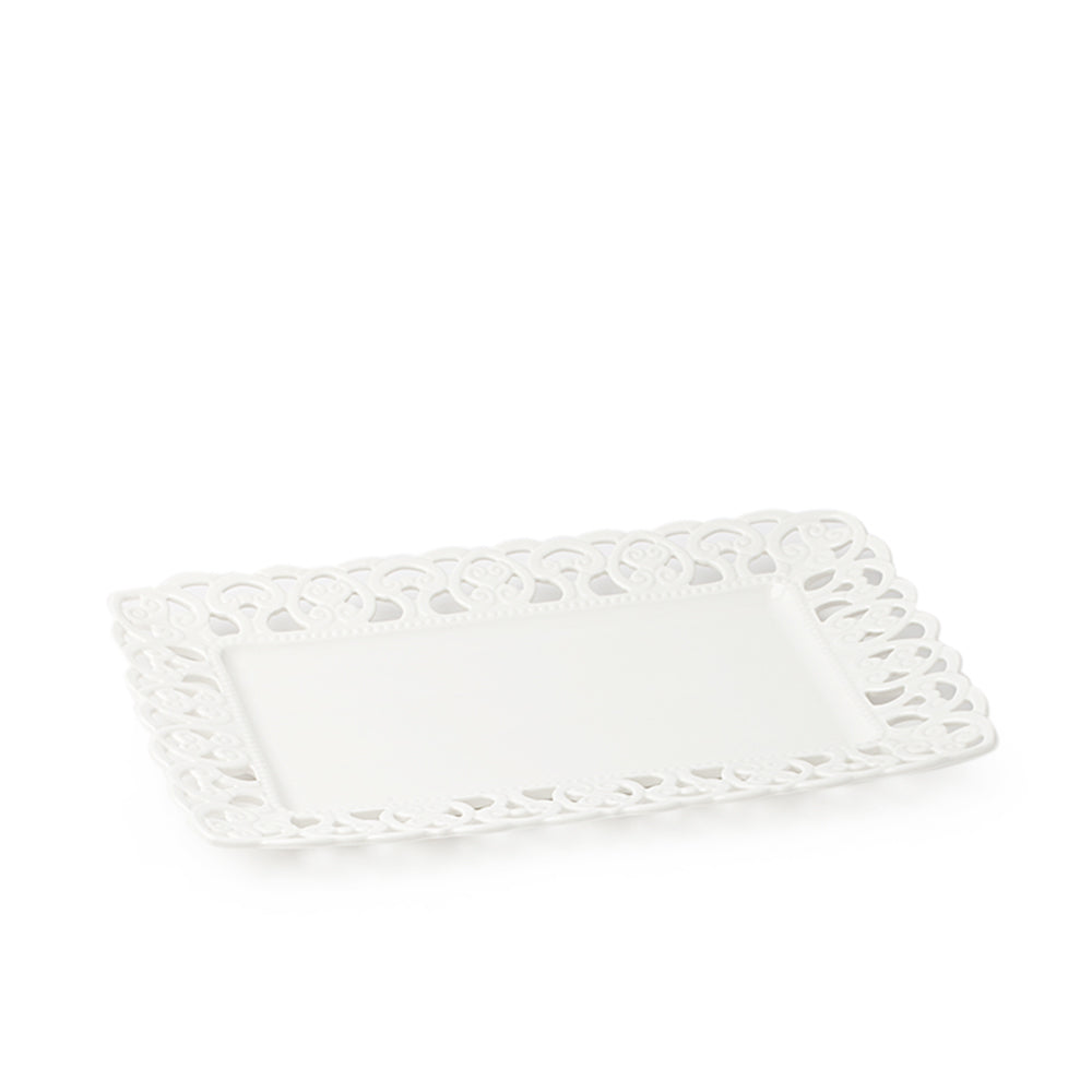 Vassoio rettangolare in porcellana traforata