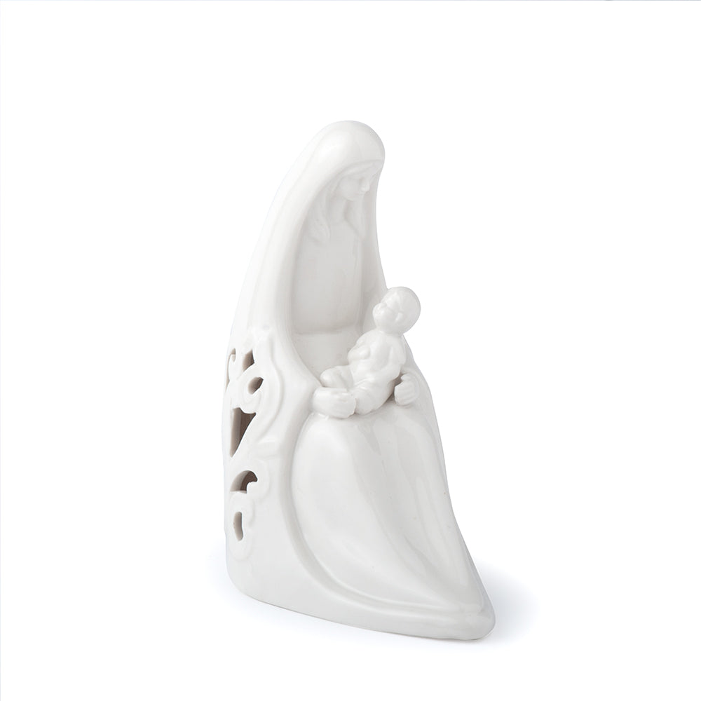 Madonna con bambino in porcellana bianca traforata