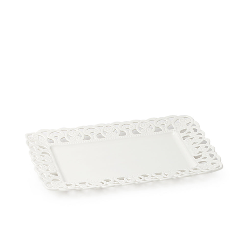 Vassoio rettangolare in porcellana traforata
