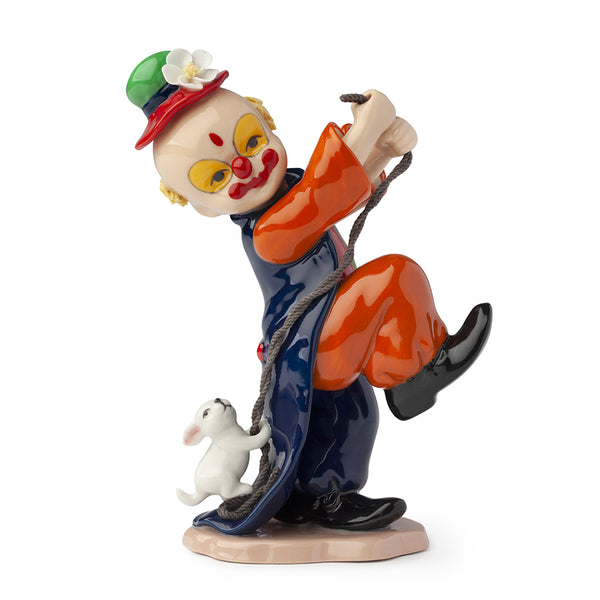 clown con cagnolino in porcellana