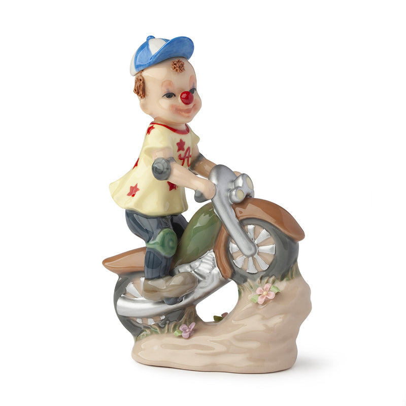 clown motociclista in porcellana