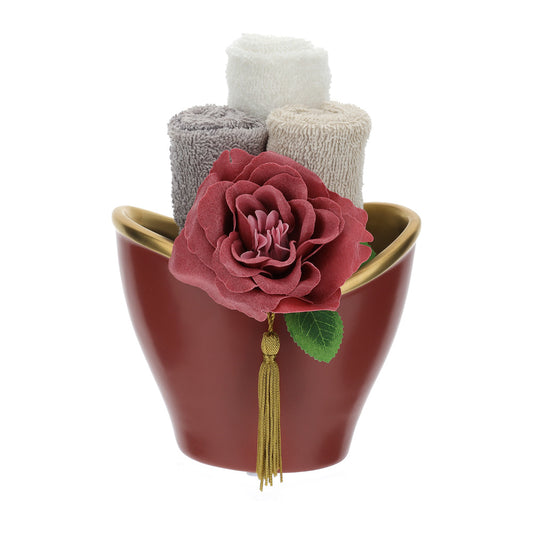 vaso ovale in ceramica bordeaux/oro