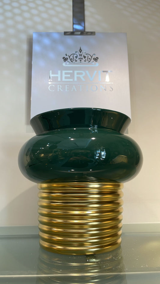 vaso gres verde base oro